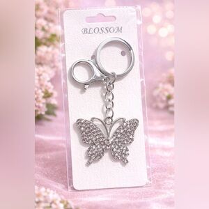 Silver Crystal Butterfly Key & Card Holder Charm
